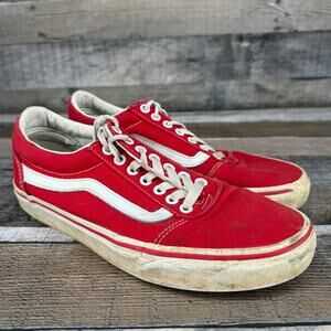 Vans Old School Canvas Low Top Ward Skeakers Red White Trip Men Size 7.5 500714